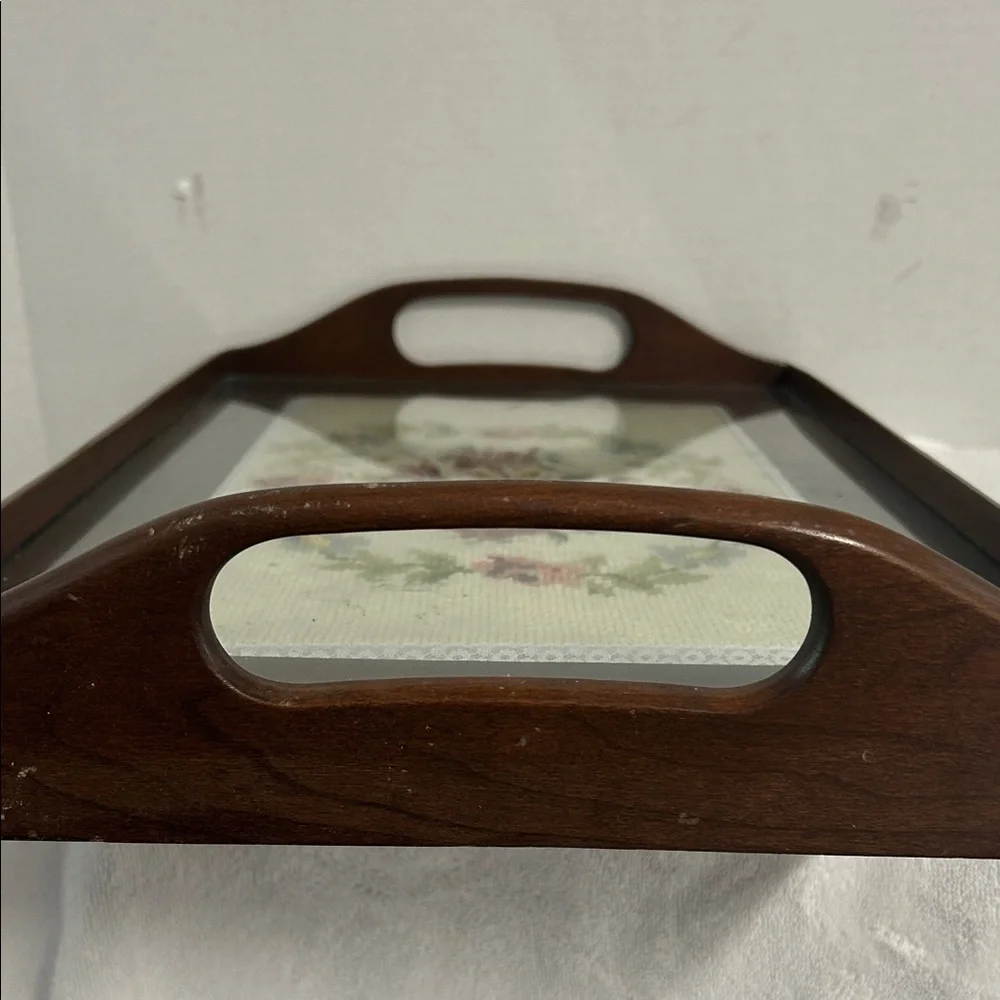 Floral Embroidered Wooden Vanity Tray